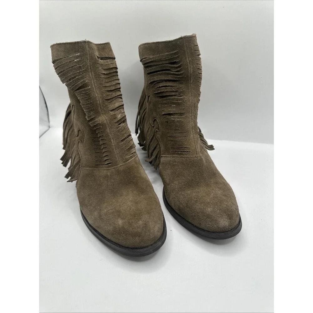 Yellow Box Booties Ankle Boots Letty Zip Chestnut Fringe Boho Women's Size 7